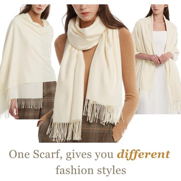 Women's Olive Pashmina Shawl Wraps Cashmere Feel Winter Scarf Soft Warm Blanket - Picture 4 of 4